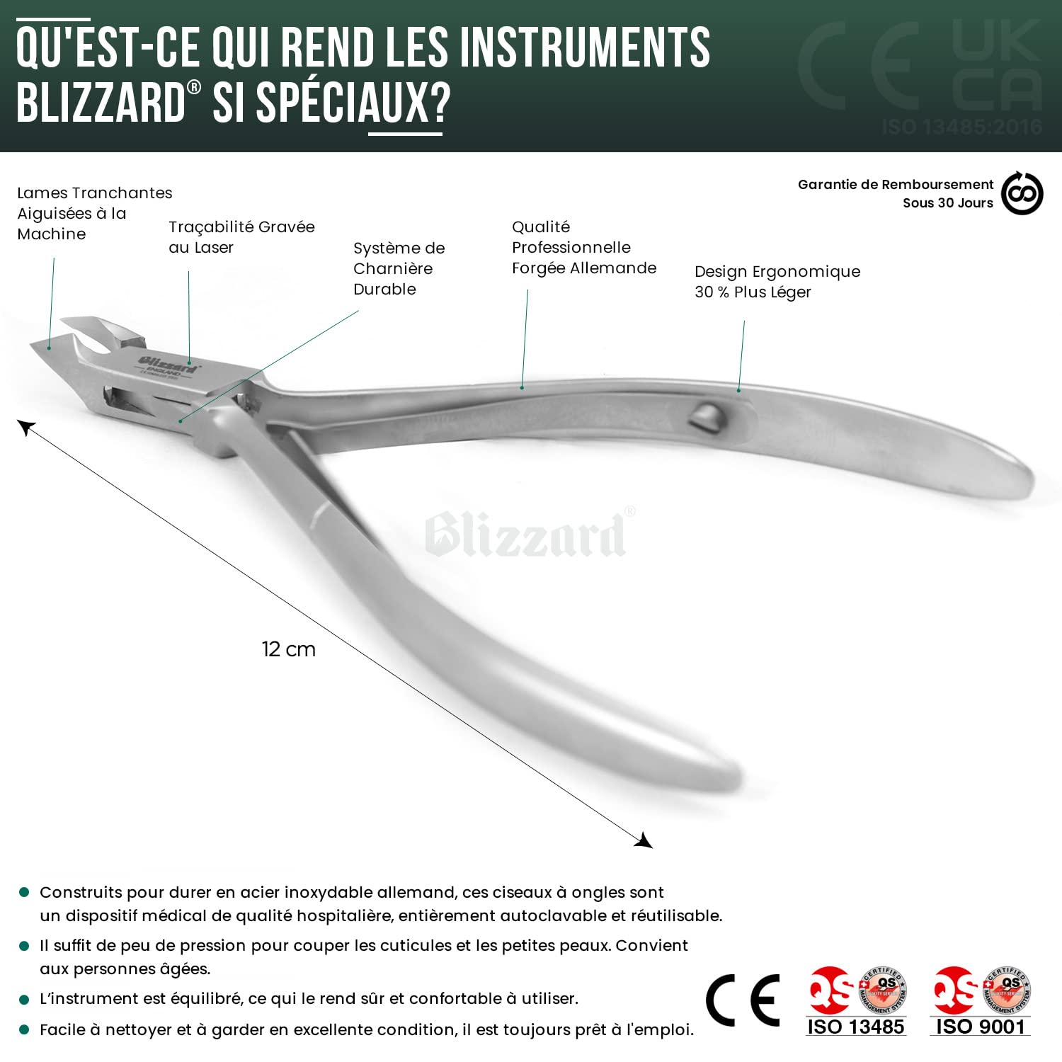 Blizzard Pinces à Envies Professionnel - Pince à Peaux avec Mors 5 mm - Acier Chirurgical Inoxydable - Forgé en Allemagne - Podologie - 12 cm