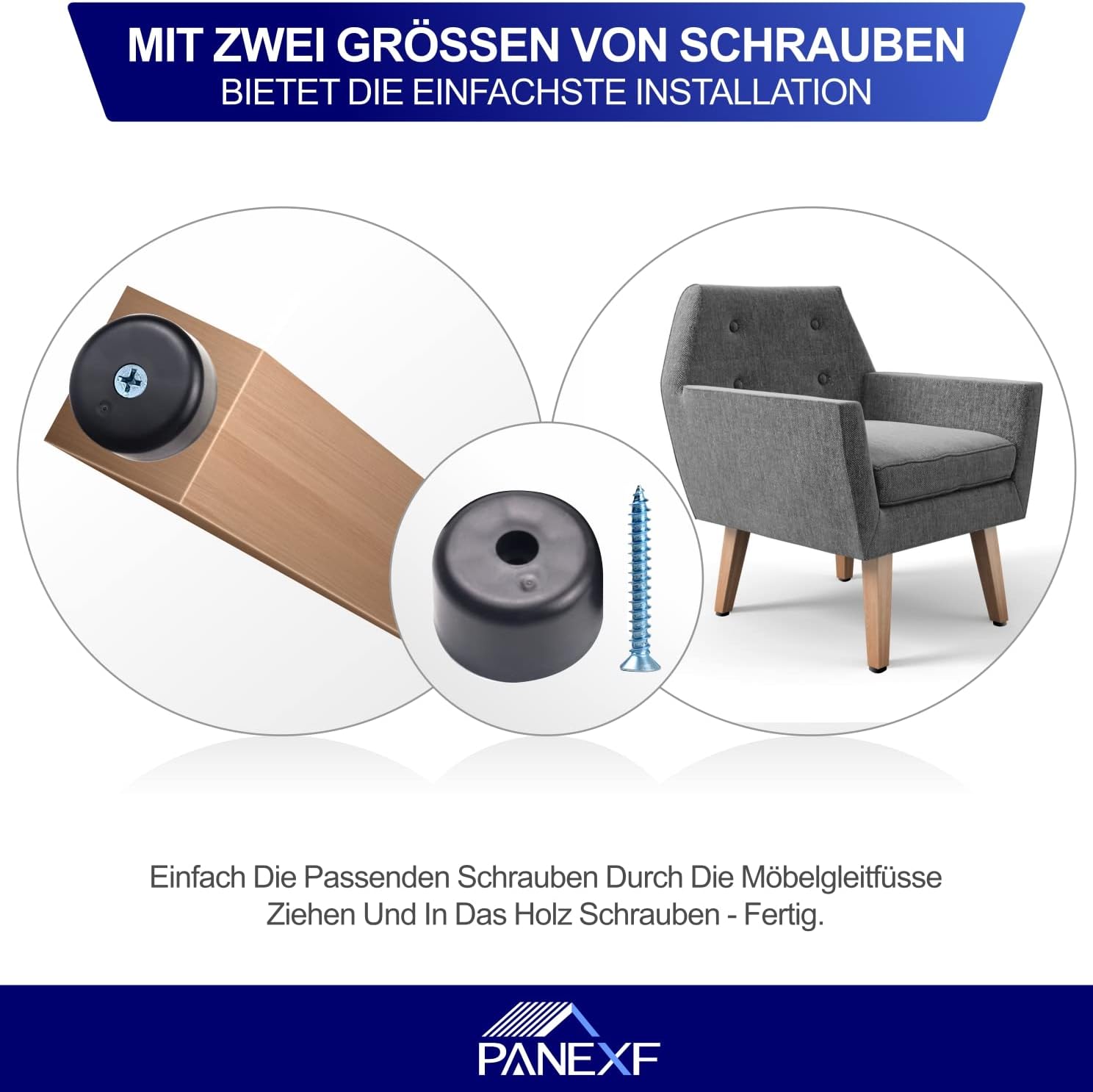 Furniture Legs Round 12 PCS Furniture Feet Black Plastic Chair Feet Protectors Ø 40 x H 25 mm Sofa Feet Couch Feet Replacement with 24 PCS Screws