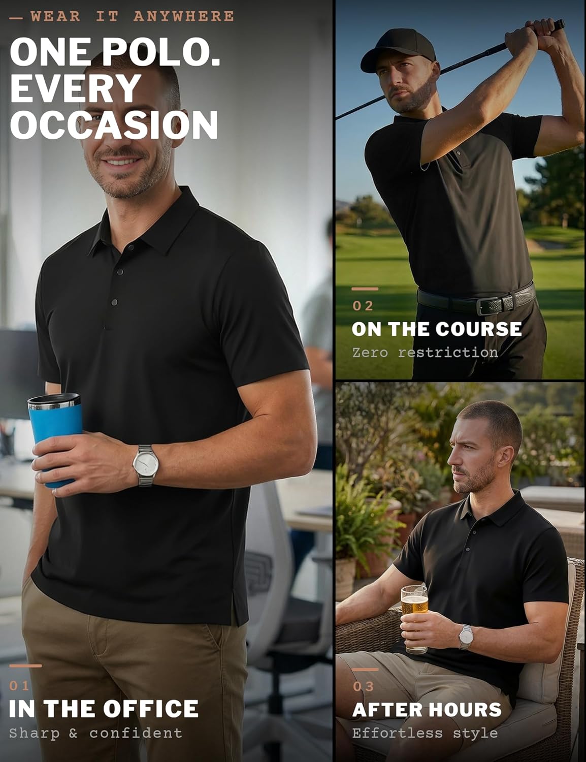 Plaid&Plain Men's Aero-Soft Cotton-Feel Athletic Polo - Performance Shirt with Active-Grip Bonded Hem - 4-Way Stretch