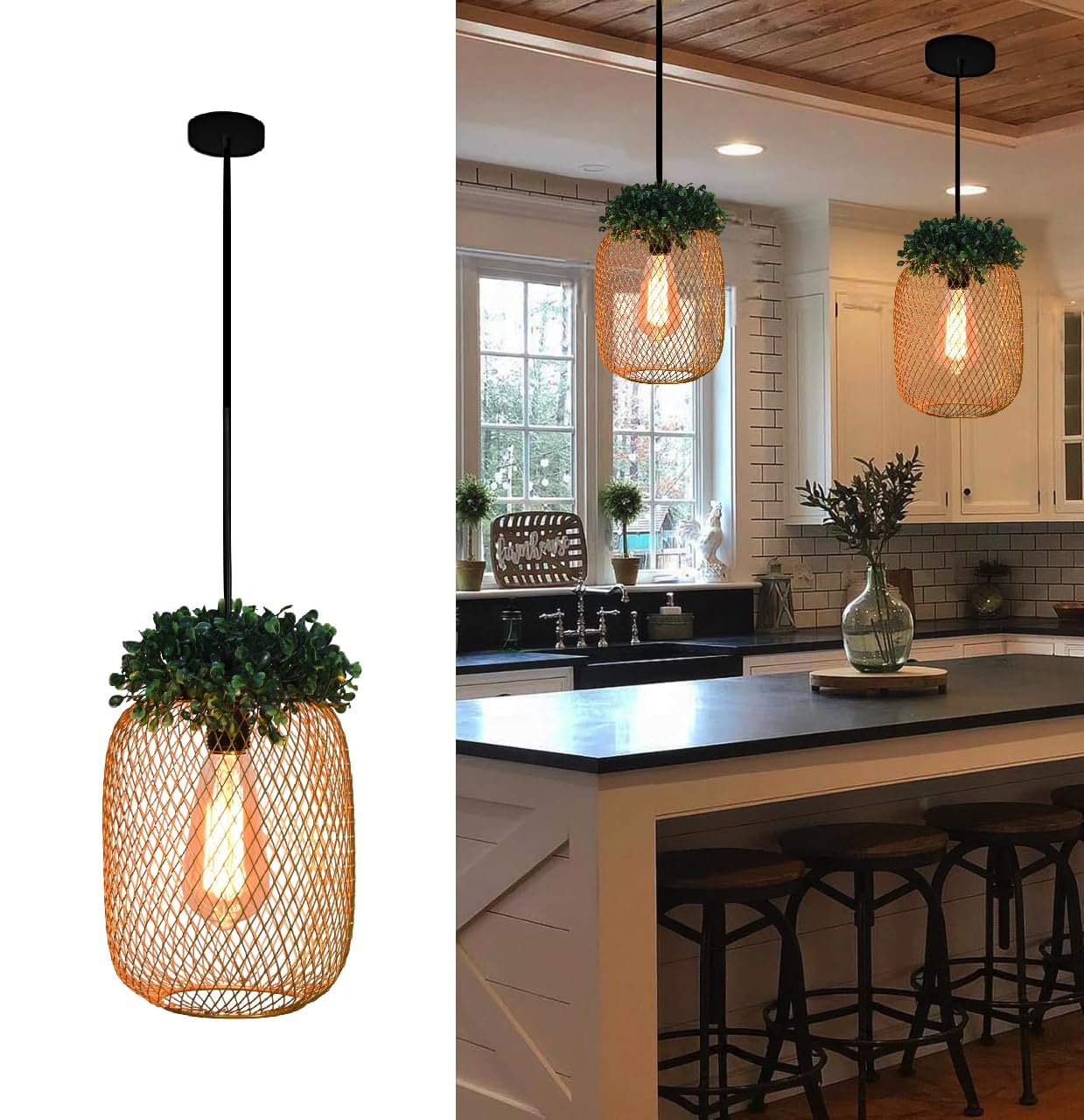 HL_680 Gold Hanging Light with Adjustable Cord Hanging Dining, Bedroom,Coffee Shop, for Home Kitchen,& Restaurants Home Decor.(Bulb Included)-image-46