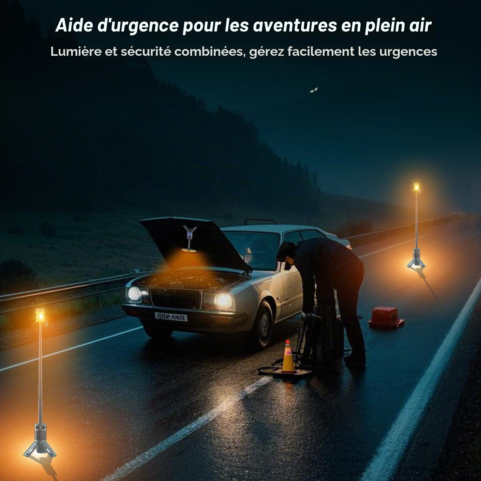 Lampes de camping, lampes de camping télescopiques rechargeables avec support, 12 000 mAh, lanternes de camping et lumières avec RVB, base magnétique, lampes de poche portables pour camping, randonnée
