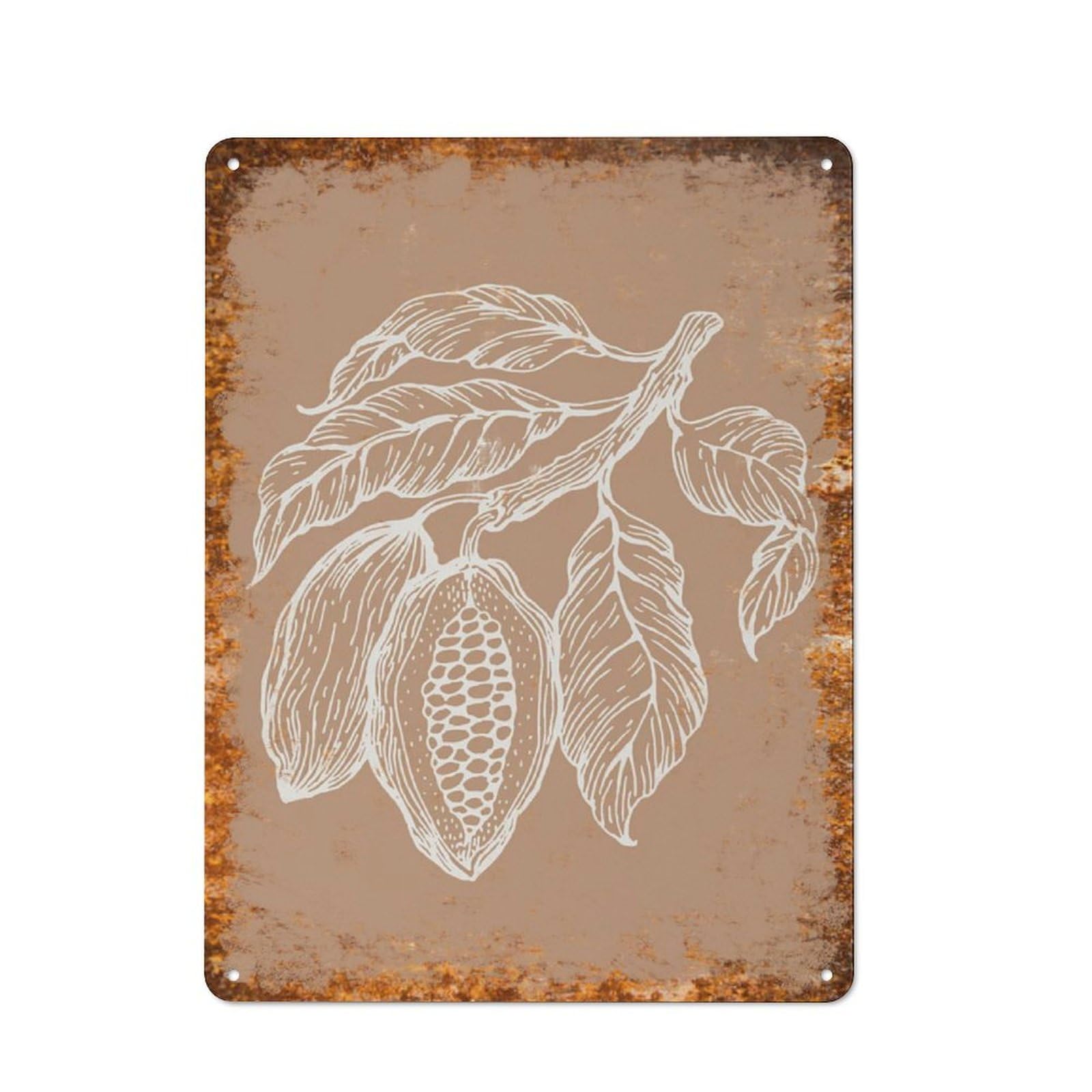 peiyeety Metal Tin Sign Cacao Branch Minimalist Pattern Vintage Rustic Wall Art Kitchen Bathroom Bedroom Living Room Cafe Farmhouse Entryway Office Garage Home Bar Laundry Room Porch Patio 12x16 Inch