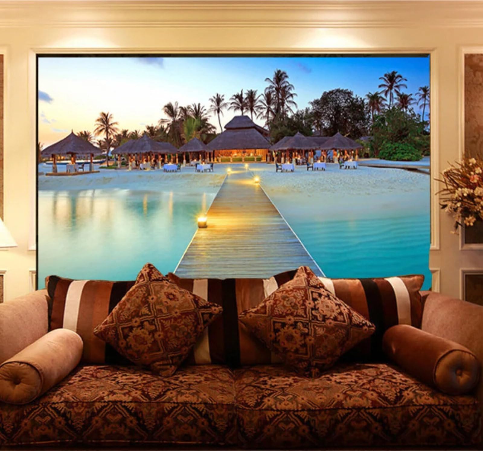 Tzxztt Fresh Beautiful Beach Coconut Trees Landscape Modern 3D Wallpaper Premium Textured Silk Neutral Tones Material Ideal for Living Room Bedroom-400cm×280cm