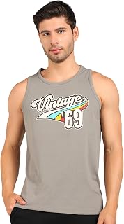 Alan Jones Clothing Men Cotton Printed Sleeveless T-Shirt | Regular Fit | Casual, Beach & Lounge Wear | Tank Top for Summer Price In India