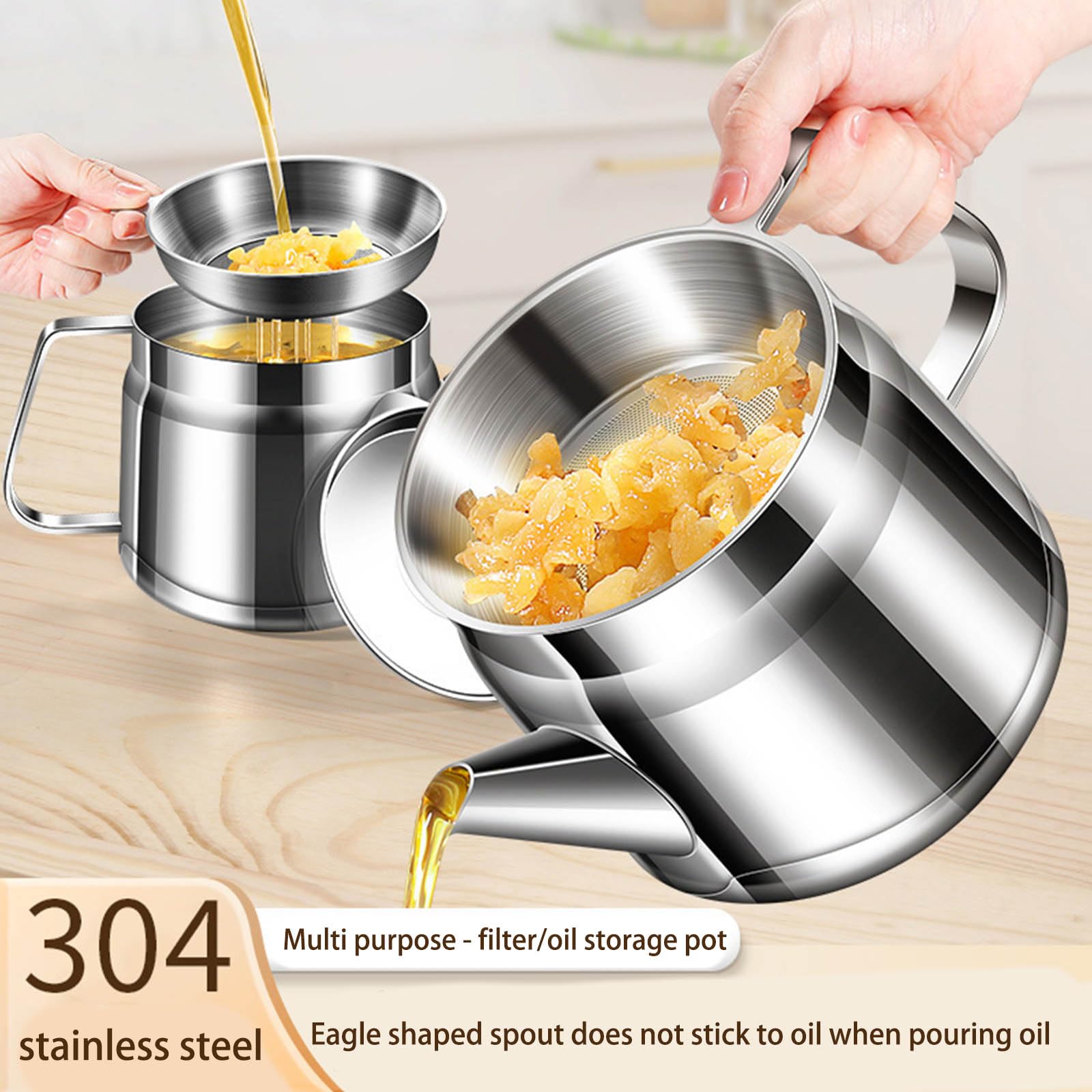1.5L Struttura di gestione dell'olio da cucina Rustless Construction Spill Proof Stream e lavastoviglie Safe Caratteristiche Contenitore di olio riciclabile per friggere