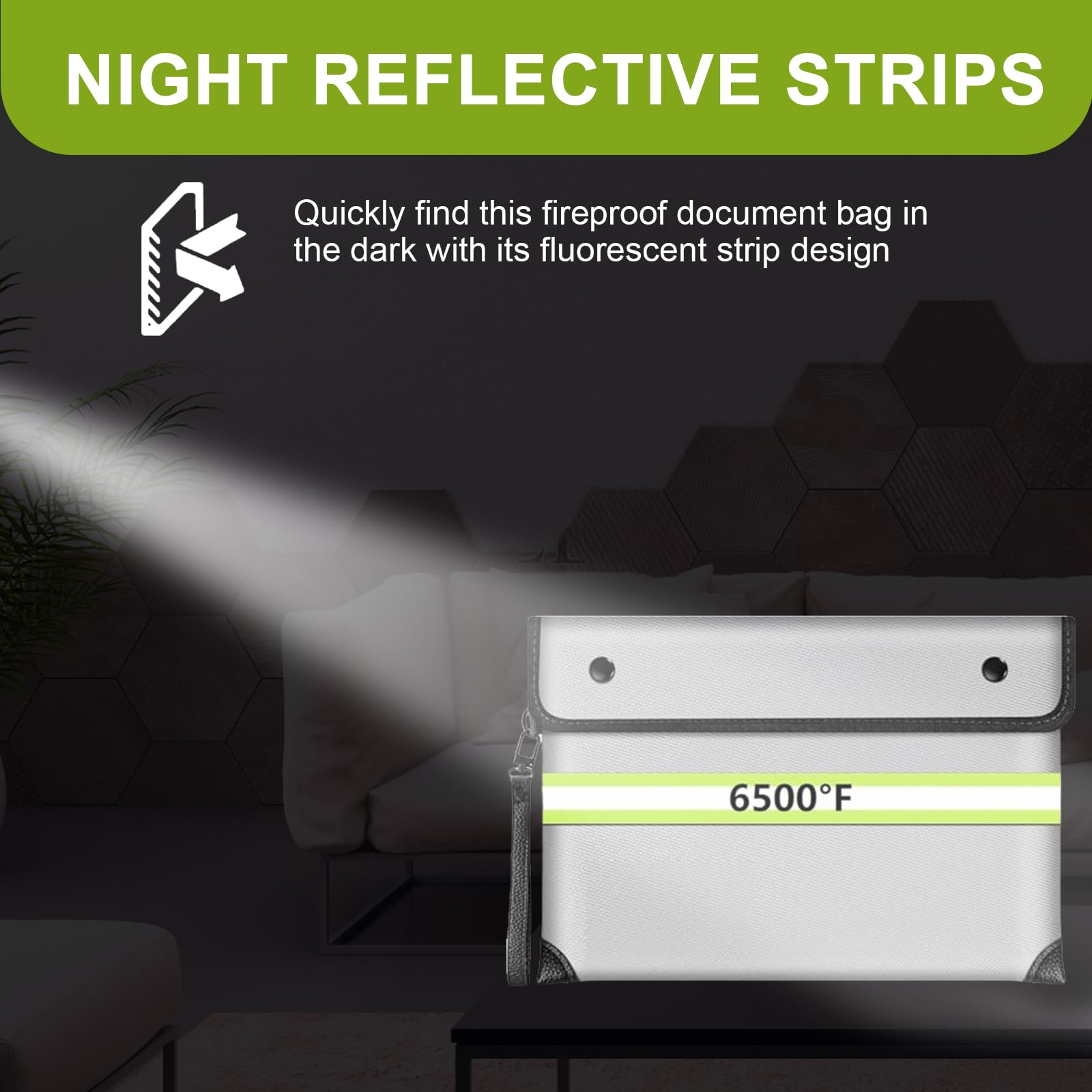 6500°F Upgraded Fireproof Money Bag,10 Layers of Heat Insulated Materials,Fire Proof Box with Waterproof Zipper/Reflective Strip,Document Bag with Handle for Cash,Important Documents - Image 3