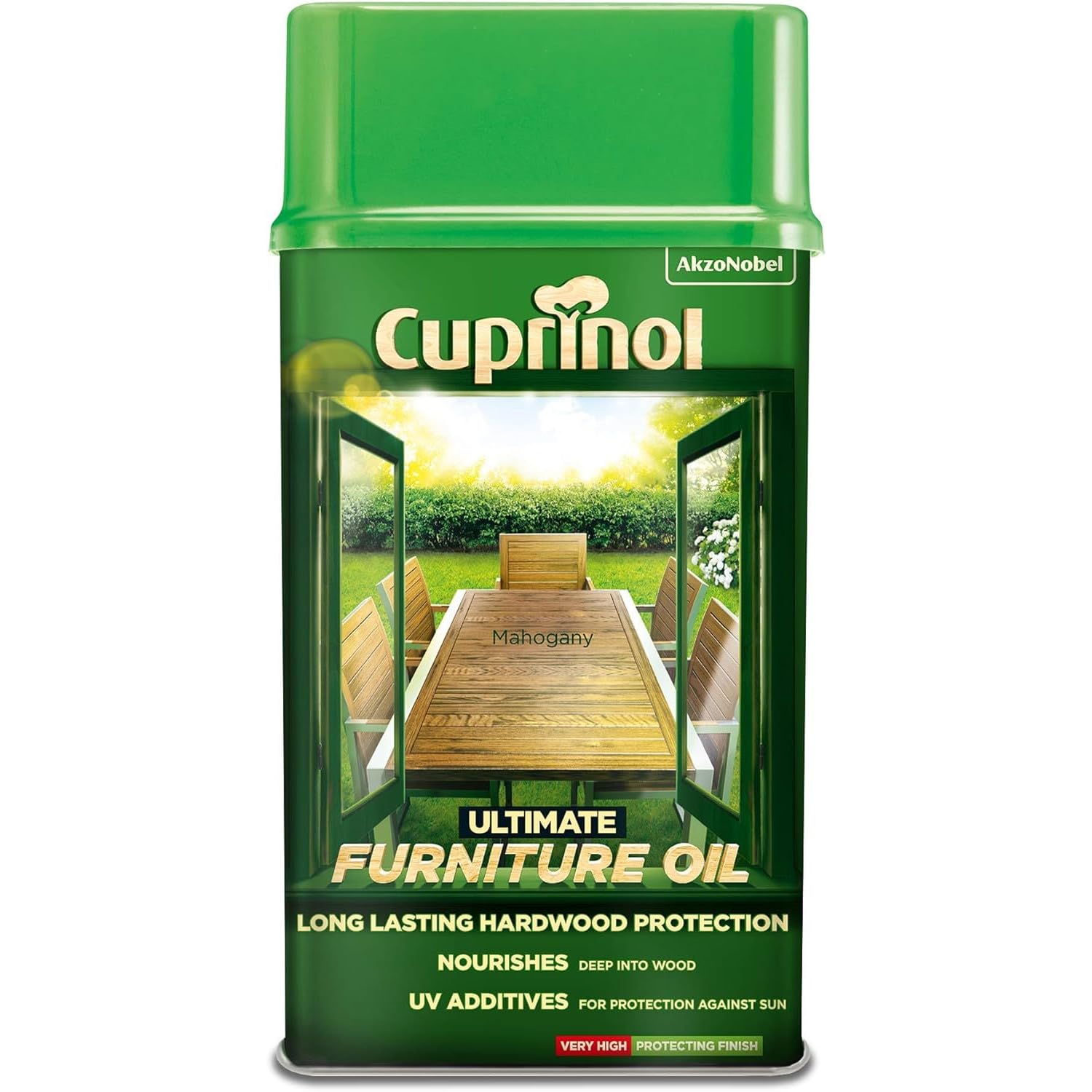AMKCuprinol Ultimate Garden Furniture Oil 1L Mahogany Natural Protection Anti Weathering Nourishment Outdoor Wood Care Restoration Replenishing Restore