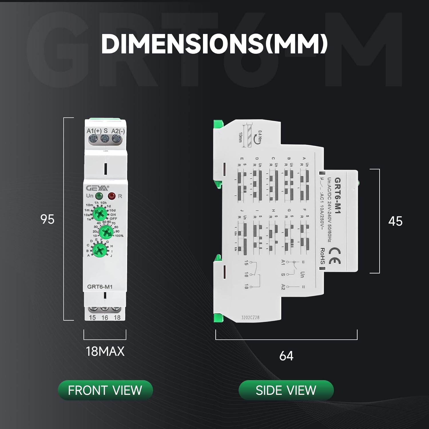 Dimensions of GEYA GRT6-M1 Relay