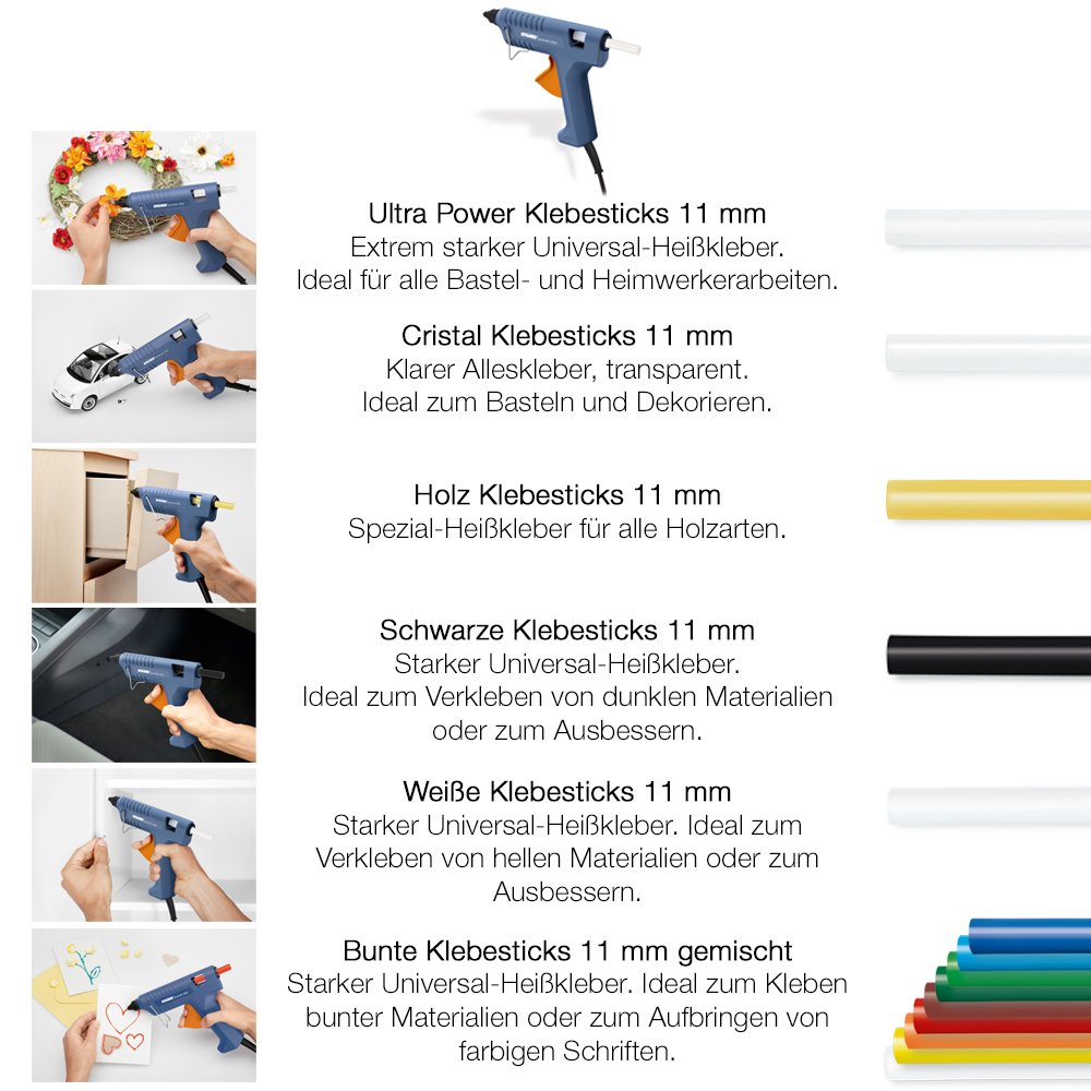 Steinel Gluematic 3002 - Pistolet à colle chaude avec température de fusion 206 °C, Pistolet à colle avec débit de colle de 16 g/min, technique de chauffe PTC, pour les loisirs et lartisanat, 333317