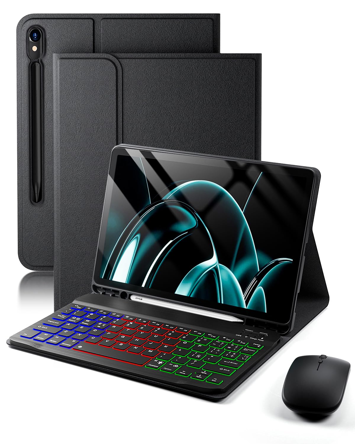 para Samsung Galaxy Tab S10 Lite /Tab S10 FE /Tab S9 FE /Tab S9 /Tab S8/Tab S7 10,9-11 Pulgadas Funda con Teclado inalámbrico Bluetooth retroiluminado (Teclado QWERTY, distribución española) y ratón