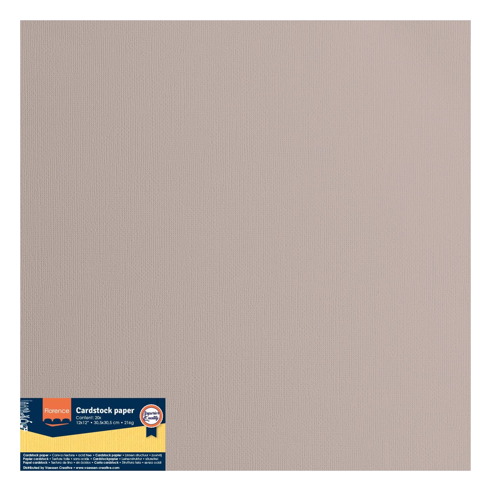 Vaessen Creative Florence Cardstock papier, beżowy, 216 g/m², kwadratowy, 30,5 x 30,5 cm, 20 sztuk, tekstura, do scrapbookingu, tworzenia kart, wykrawania i innych prac ręcznych