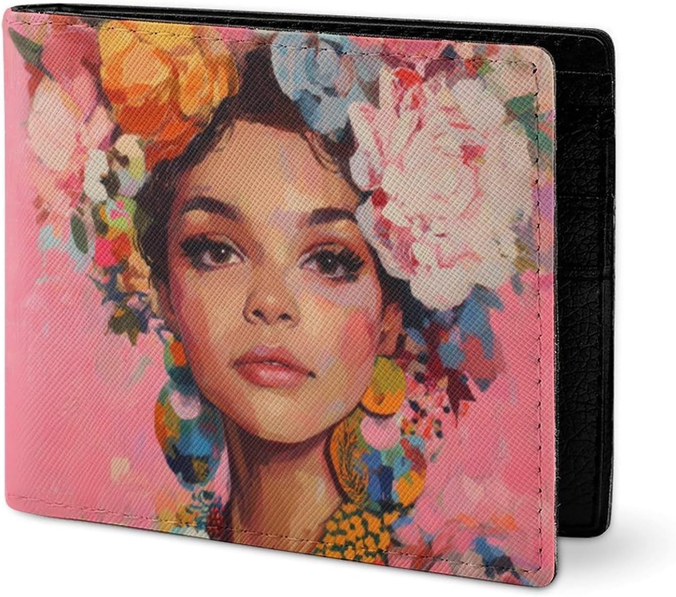 Woman with Flowers Painting Novelty Wallets Slim Soft Front Pockets Bifold Wallet with ID Credit Card Holder