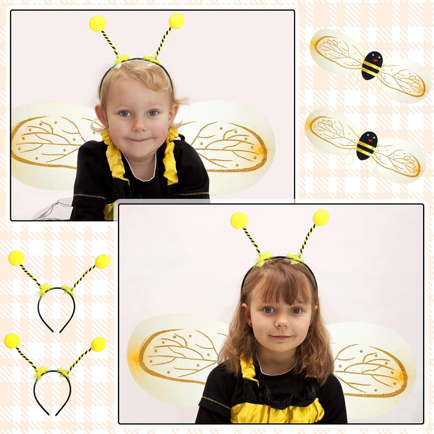Laumoi 8 Pcs Bee Costume Set Bee Fancy Dress Outfit Wing Fuzzy Leg Warmers Pants Gloves for Women Halloween Cosplay Party