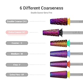 MelodySusie Professional 5 in 1 Nail Drill Bits, 3/32\'\' Carbide Tungsten Multi-function Bits, Suitable for Manicure Pedicure Cuticle Gel Polishing, Technicians Bits, Purple, Series Bit-M,Extra Coarse