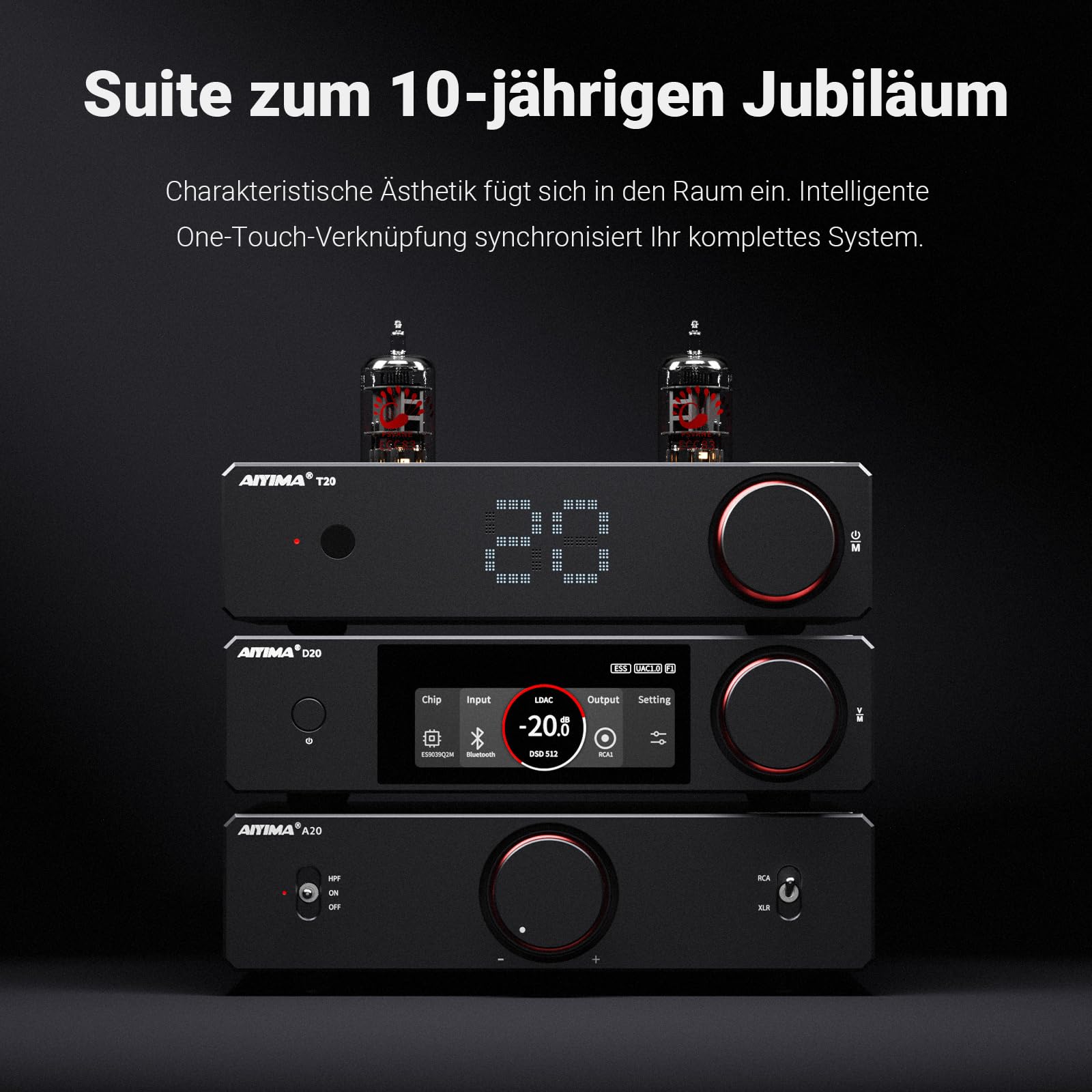 AIYIMA D20 Vollsymmetrischer Hifi-DAC mit zwei DAC-Chips ES9039Q2M AK4493S | XMOS XU316 Desktop-DAC,Bluetooth mit LDAC,ARC-Eingang,XLR-Ausgang,dynamisches VU-Meter,UAC 1.0/2.0 Gaming-DAC für PS5&Switch