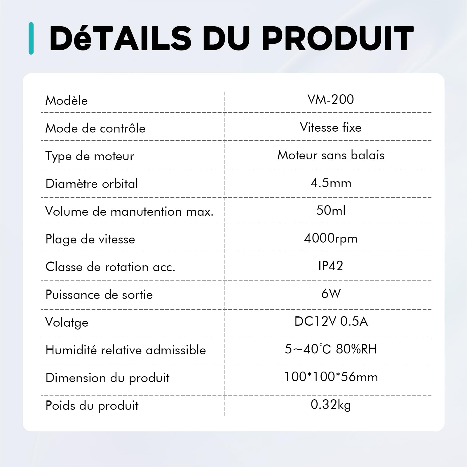 LAB FISH VM200 Mini Agitateur Vortex - Mélangeur de Vernis, Encres de Tatouage, Colle à Cils, Peintures Modelisme & Tubes à Essai (50 ml) - Démarrage/Arrêt par Pression