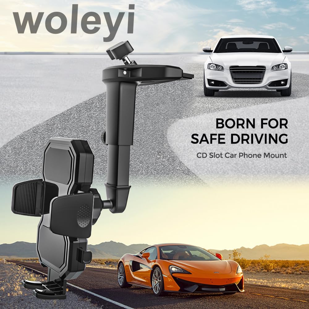 Soporte Móvil Coche CD Ranura, Soporte Teléfono Coche Reproductor de CD | con Brazo Extensible y Rotación de 360° para iPhone 17 Pro Max Plus, Samsung, Todos los Móvils de 4-7"