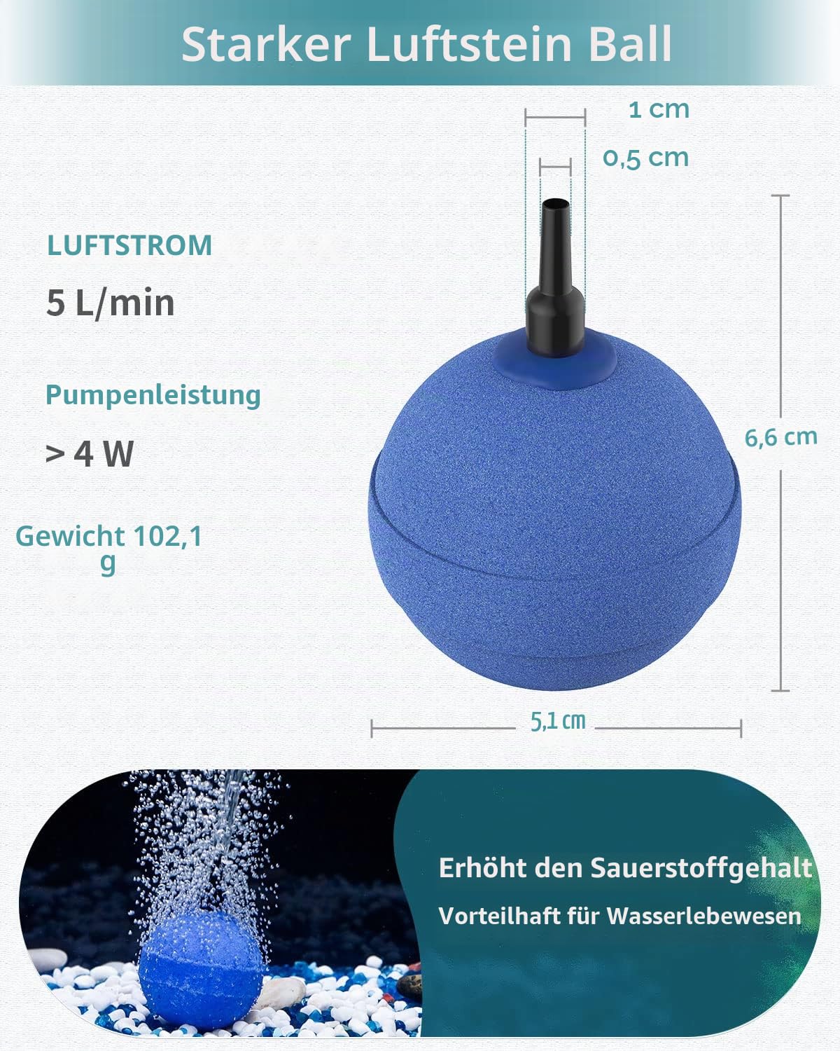 Pawfly Aquarium Luftstein Bläschenzerstäuber 5 cm Kugelform Blase Blasenfreigabe-Werkzeug Sauerstoffdiffusor für Luftpumpen Fischbecken Eimer Teiche und DWC Reservoirs, 4er-Pack