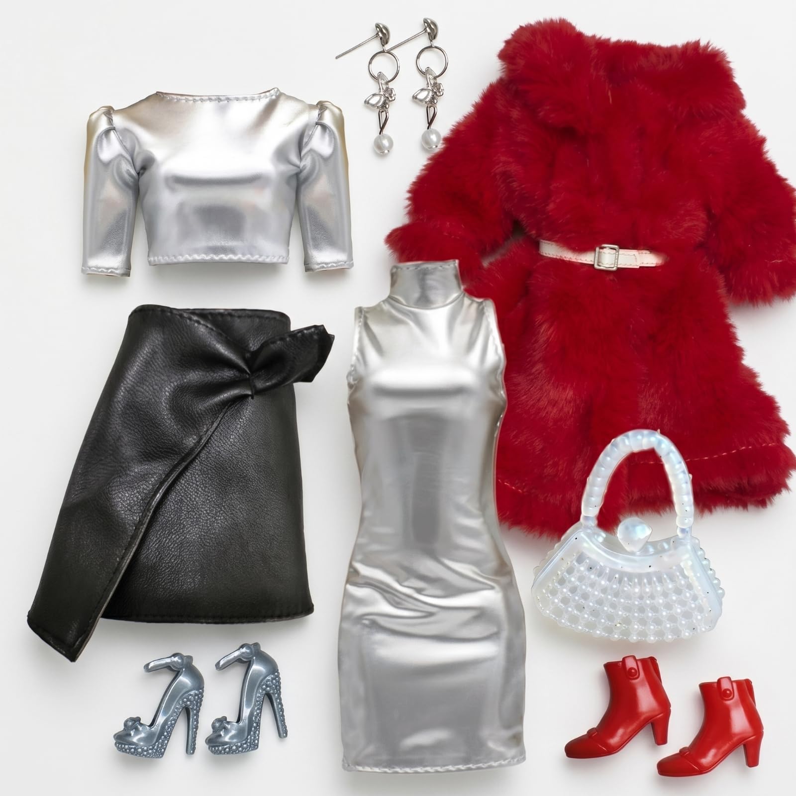 perfeclan Conjunto de Ropa para Muñeca BJD Miniatura Vestido Traje Accesorios Tela con Terminaciones Finas y Elementos Combinados Mejora la Escenografía de , Rojo, Negro