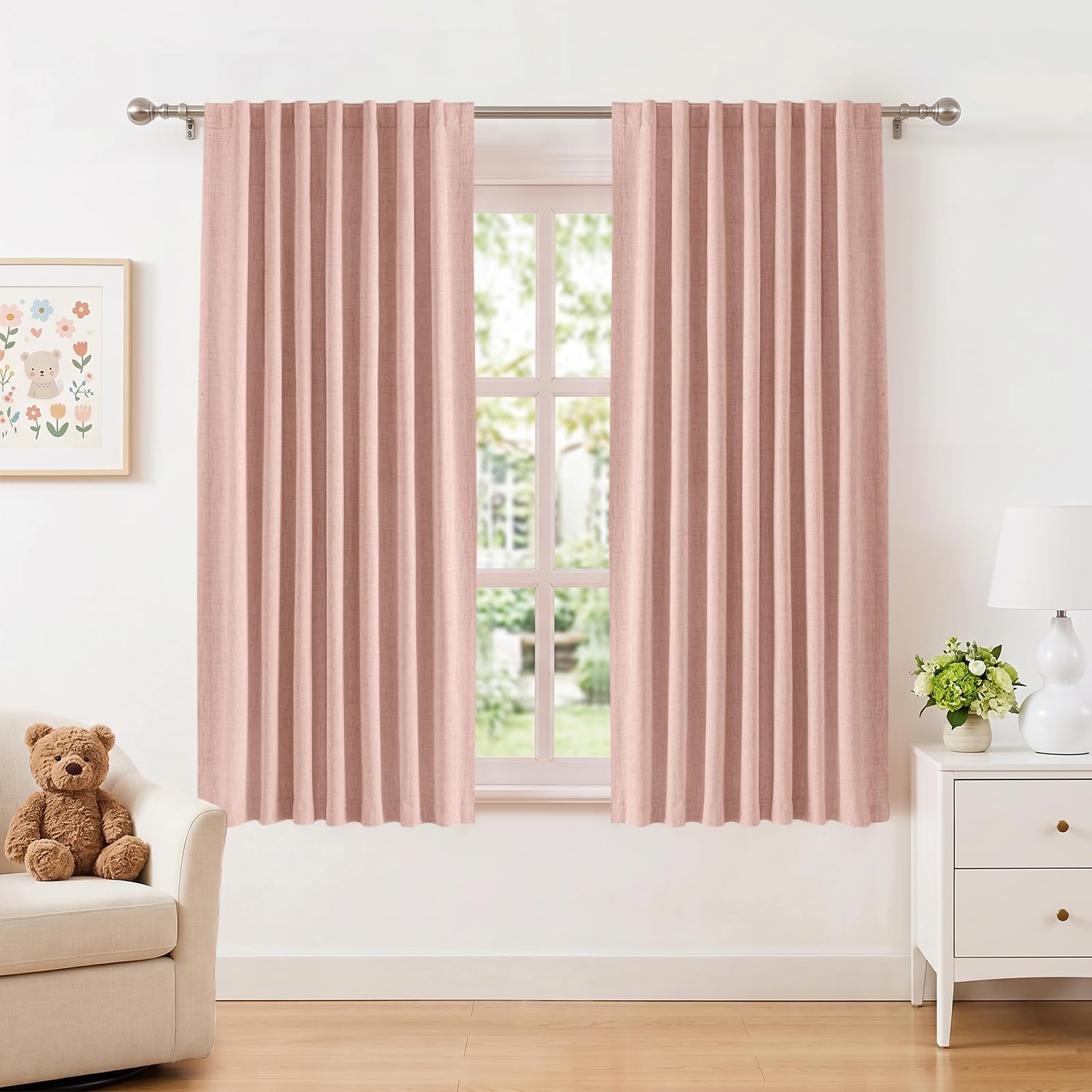 INOVADAY 100% Blackout Curtains for Bedroom 54 Inch Drop 2 Panels Thermal Insulated Curtains for Living Room, Back Tab Rod Pocket Blush Pink Curtains with Coating Back Layer,46" W x 54" L — image 1