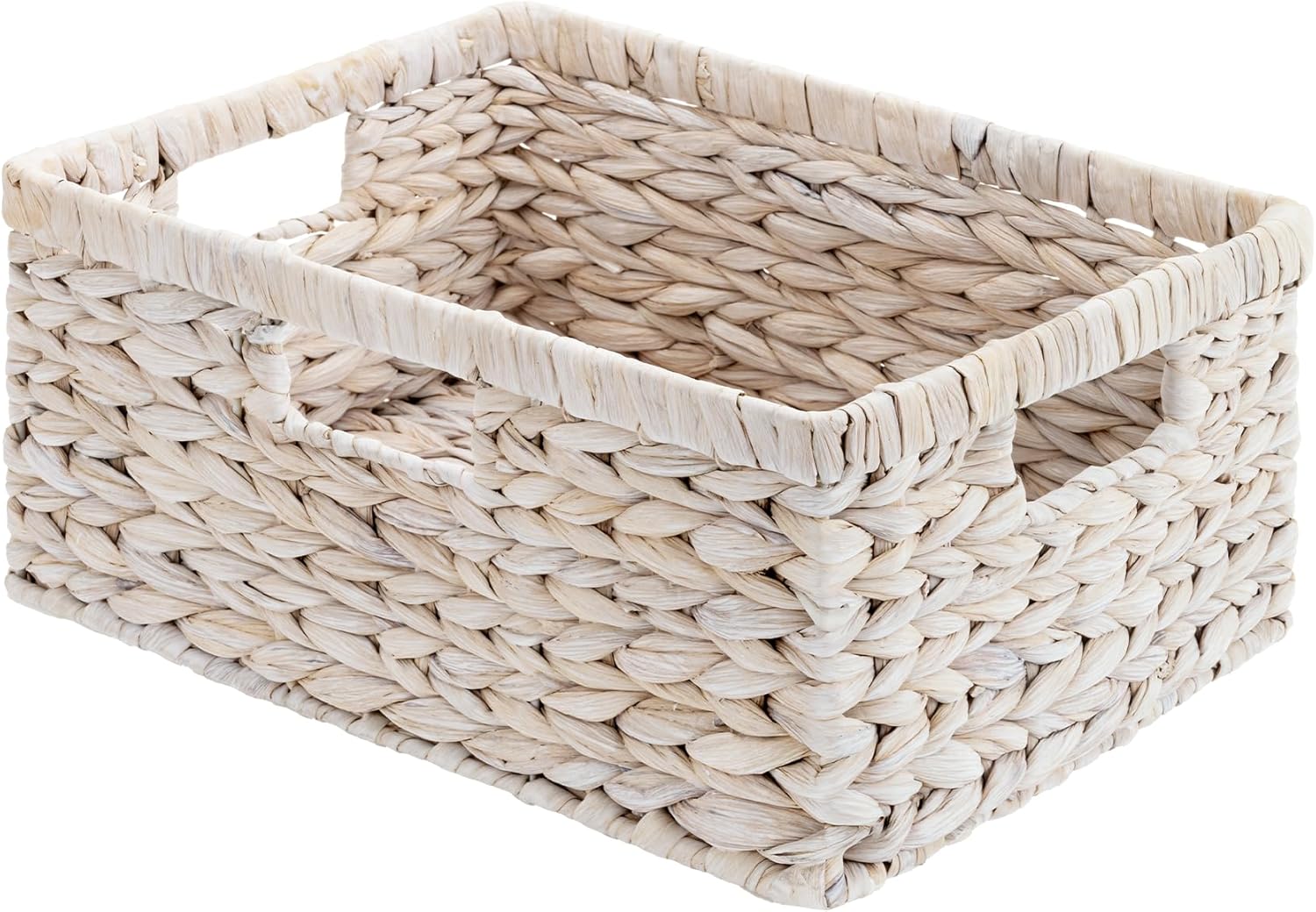 StorageWorks Large Rectangular Wicker Basket, Water Hyacinth Storage Basket with Built-in Handles, 1 Pack