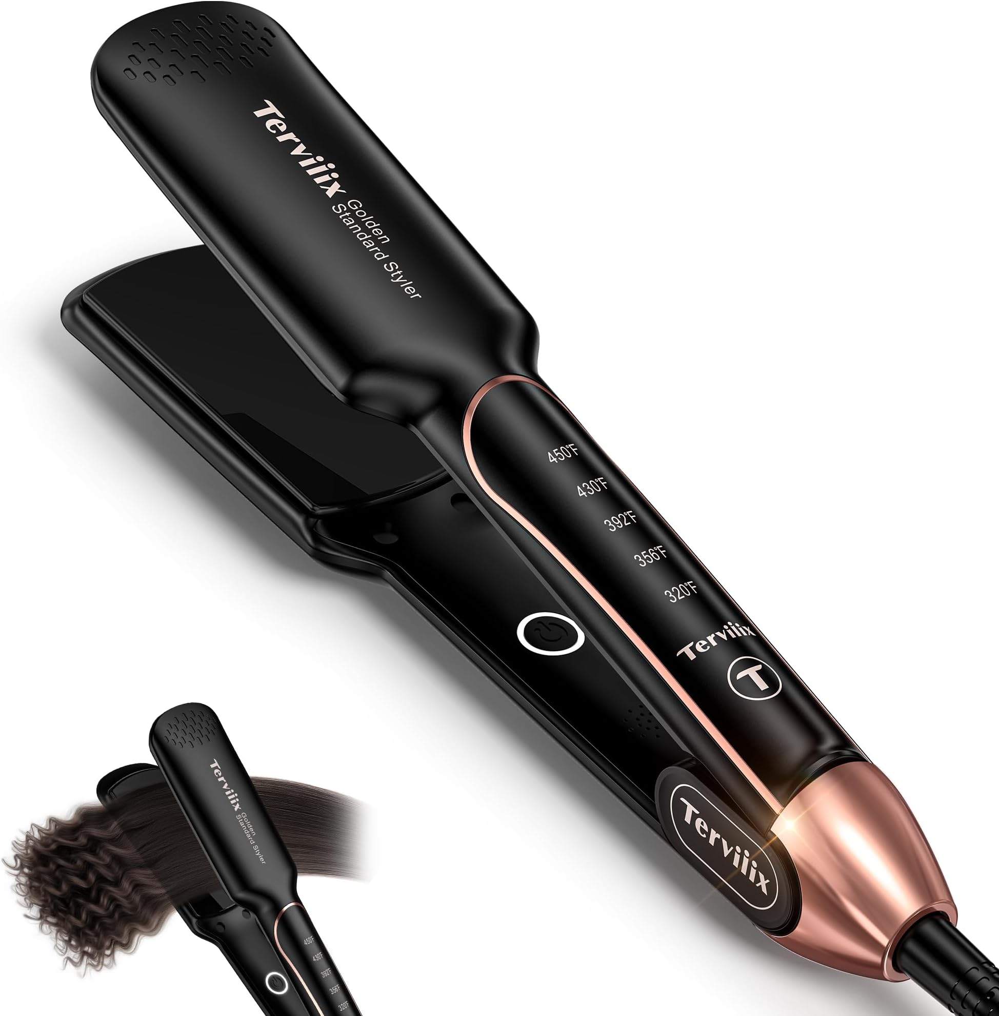 Flat Iron Hair Straightener by Terviiix - Ceramic & Tourmaline for Smooth, One-Swipe Results, Salon-Grade Wide 1-3/4 Inch Straightening Iron Gently Straightens Thick, Curly, Black & Natural Hair