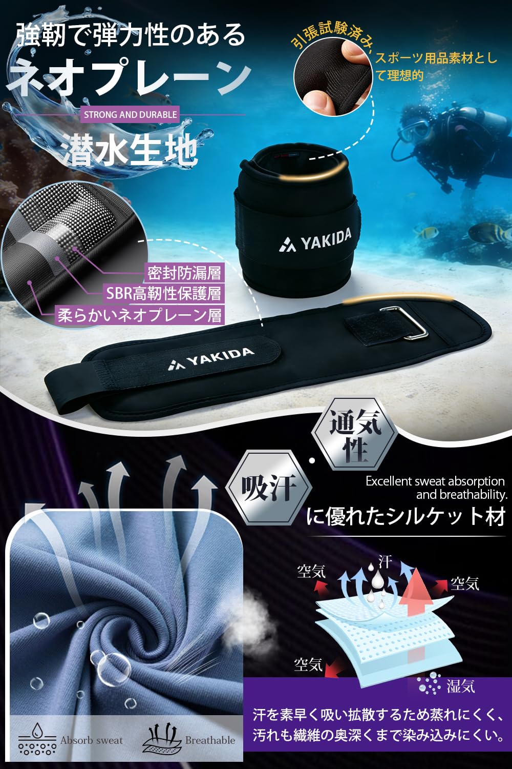 [YAKIDA] アンクルウエイト おもり 筋トレ リストウェイト 【洗える＆サンド漏れなし】 ウェイト 手首 足首 パワーリスト パワーアンクル 重り 在宅筋トレ 体幹トレーニング ウオーキング ダイエット 男女兼用 0.5kg 1kg 1.5kg 2kg×2個セット - 4