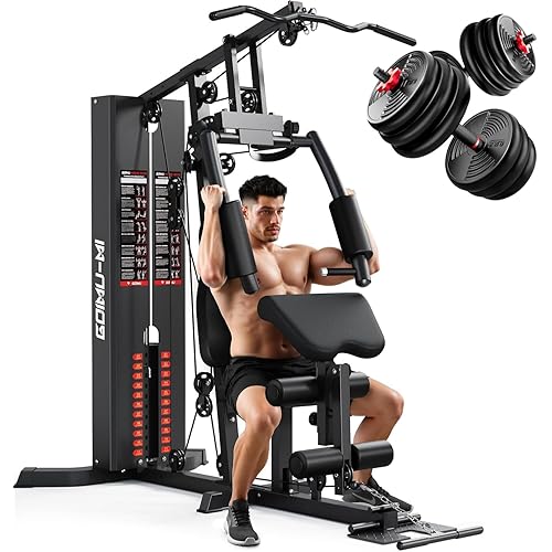 Home Gym, M1 Workout Station with 140LBS Weight Stack, Multifunctional Home Gym Equipment with Pulley System for Full Body Strength Training