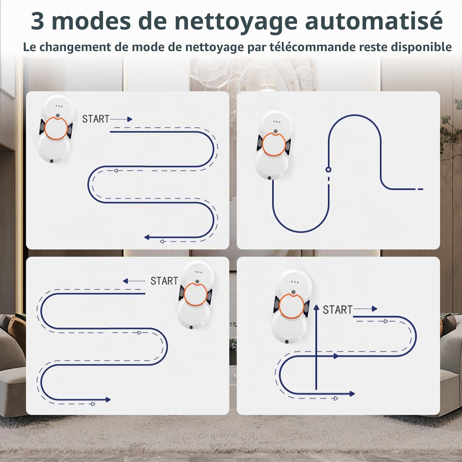 Robot Laveur de Vitre 5600Pa, Robot Nettoyeur Vitre avc 3 Modes de Nettoyage, Laveur de Vitre Automatique avec Fonction Pulvérisateur, Navigation Intelligente, pour Fenêtres, Carreaux, Comptoirs
