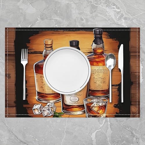 Miniatura 2 de Juego de 4 manteles individuales de whisky, manteles individuales lavables de 12 x 18 pulgadas para decoración de mesa de comedor, manteles