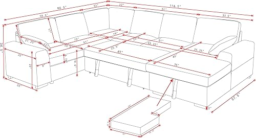 Miniatura 2 de Sofá cama modular convertible en forma de U de gran tamaño con sofá cama extraíble, sofá esquinero tapizado de pana de 6 plazas, sofá cama con diván