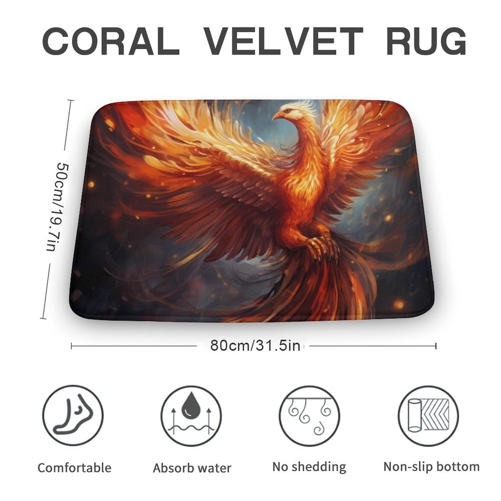 Phoenixess Coral Velvet Rugs Non-Slip Bathroom Rugs Soft Kitchen Rug Floor Carpet for Home Decor 19.7