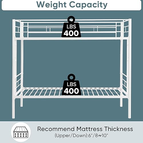Miniatura 5 de LLS Litera individual sobre individual, litera individual sobre individual con 2 escaleras y barandilla de longitud completa, literas de metal para