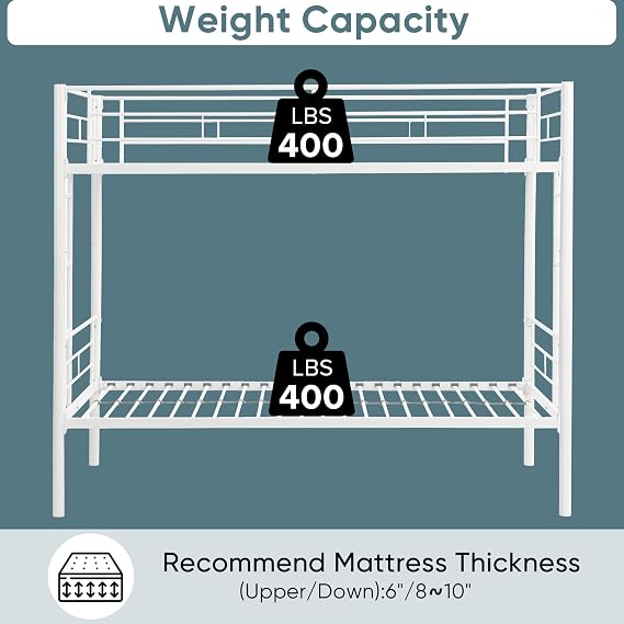 Twin Over Twin Bunk Bed with Built-in Ladder and Safety Guardrail