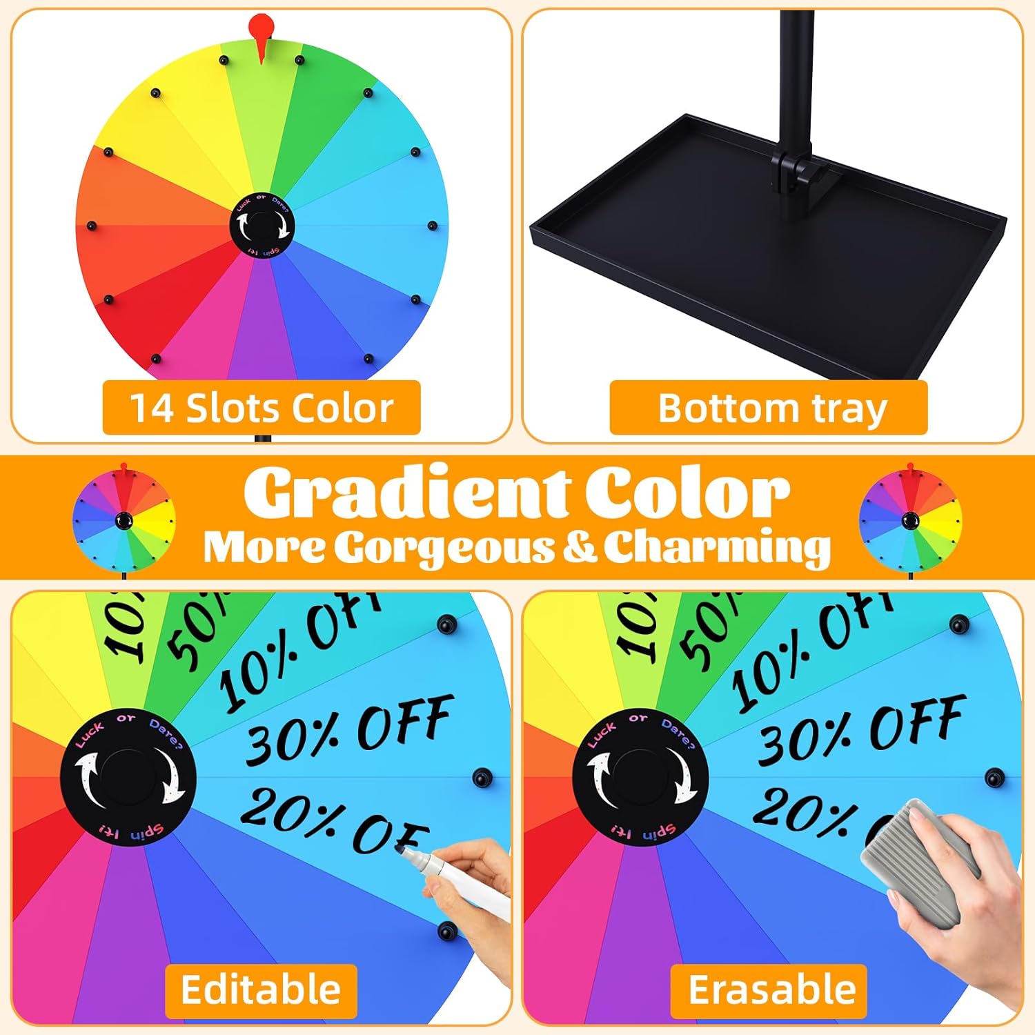 Casino Prize Wheels,24 Inch Tabletop Spinning Prize Wheel, Spin Doodle Game Spinner, Storable Prize Wheel Spinner with Stand, Wheel of Fortune Game, Suitable for Family Games, Party Games