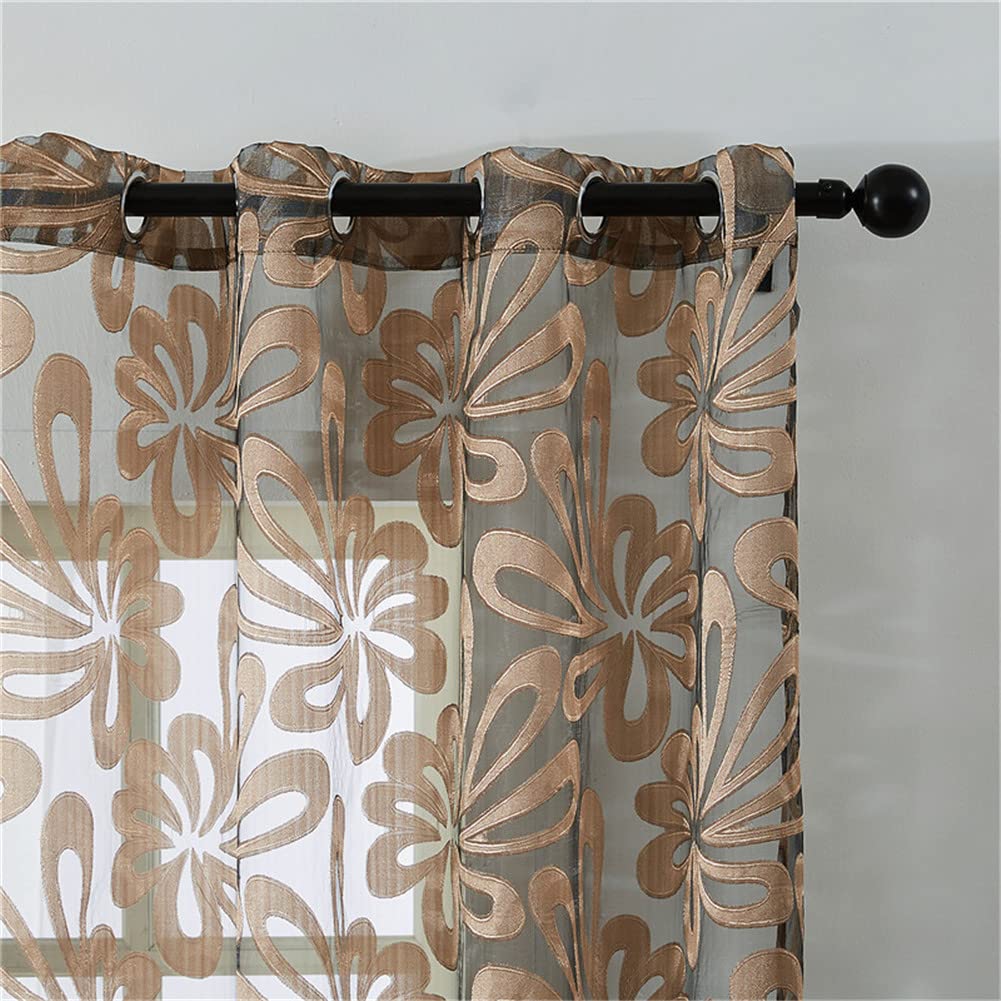 Hiseng Voile Curtains for Bedroom 2 Panels, Sheer Curtains Eyelets Net Translucent Window Screen Tulle Door Drapes for Living Room Balcony Home Decorative (Brown,107x213cm)