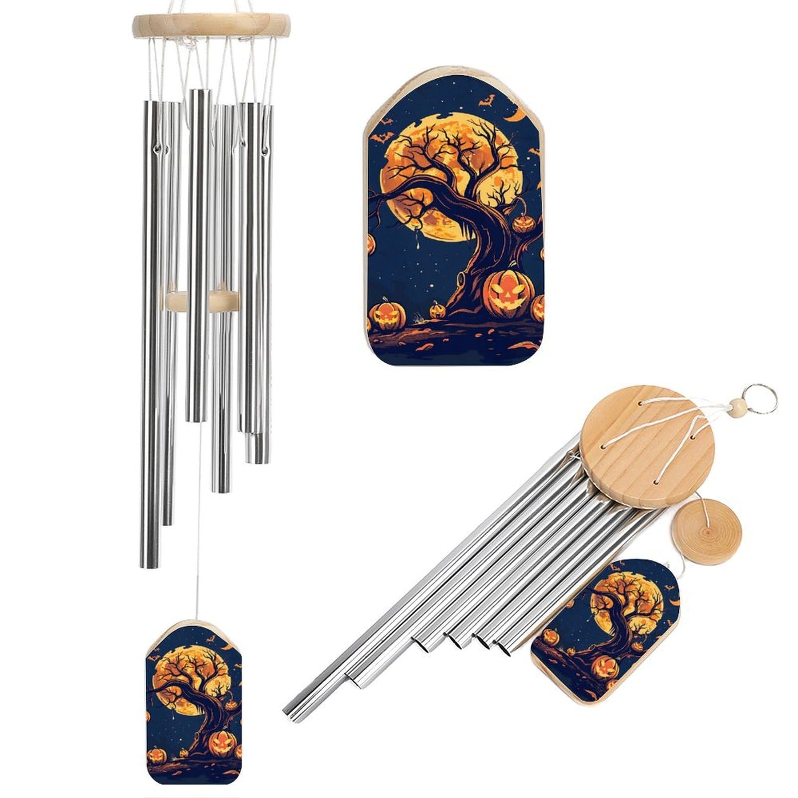 Carillon éolien citrouille lune 54,5 cm pour la décoration du jardin et de la terrasse