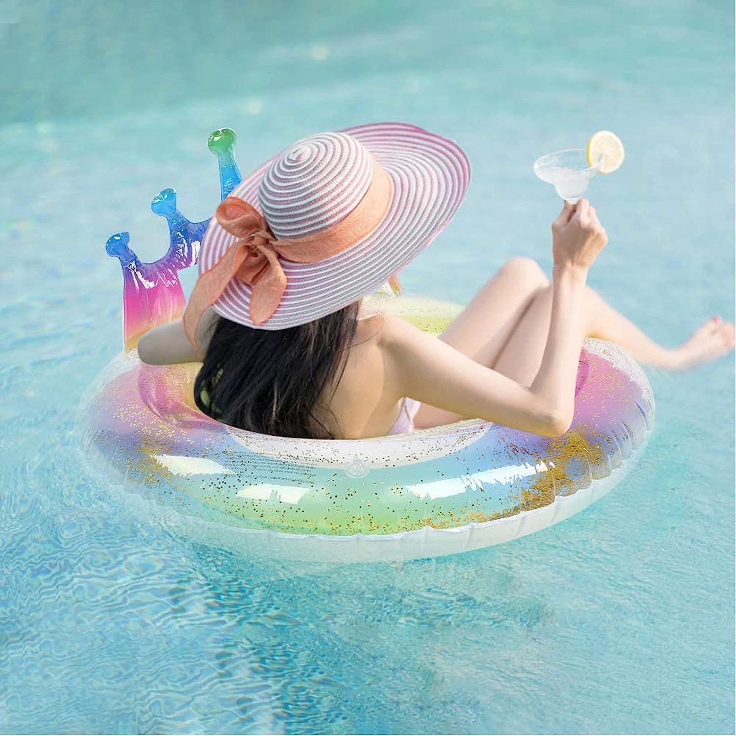 Shiny Swimming Circle Couronne Paillettes Swimming Circle, Gonflable Swimming Circle pneumatique, Gonflable Piscine Flotteur Gonflable Swimming Circle, Summer Pool Party (90)... (90