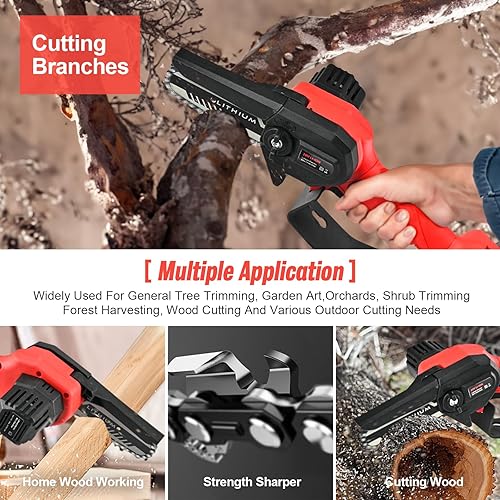 Miniatura 2 de Mini motosierra inalámbrica de 4 pulgadas  Motosierra eléctrica portátil  Kit de motosierra a batería  Sierra de cadena súper compacta  Tijeras de