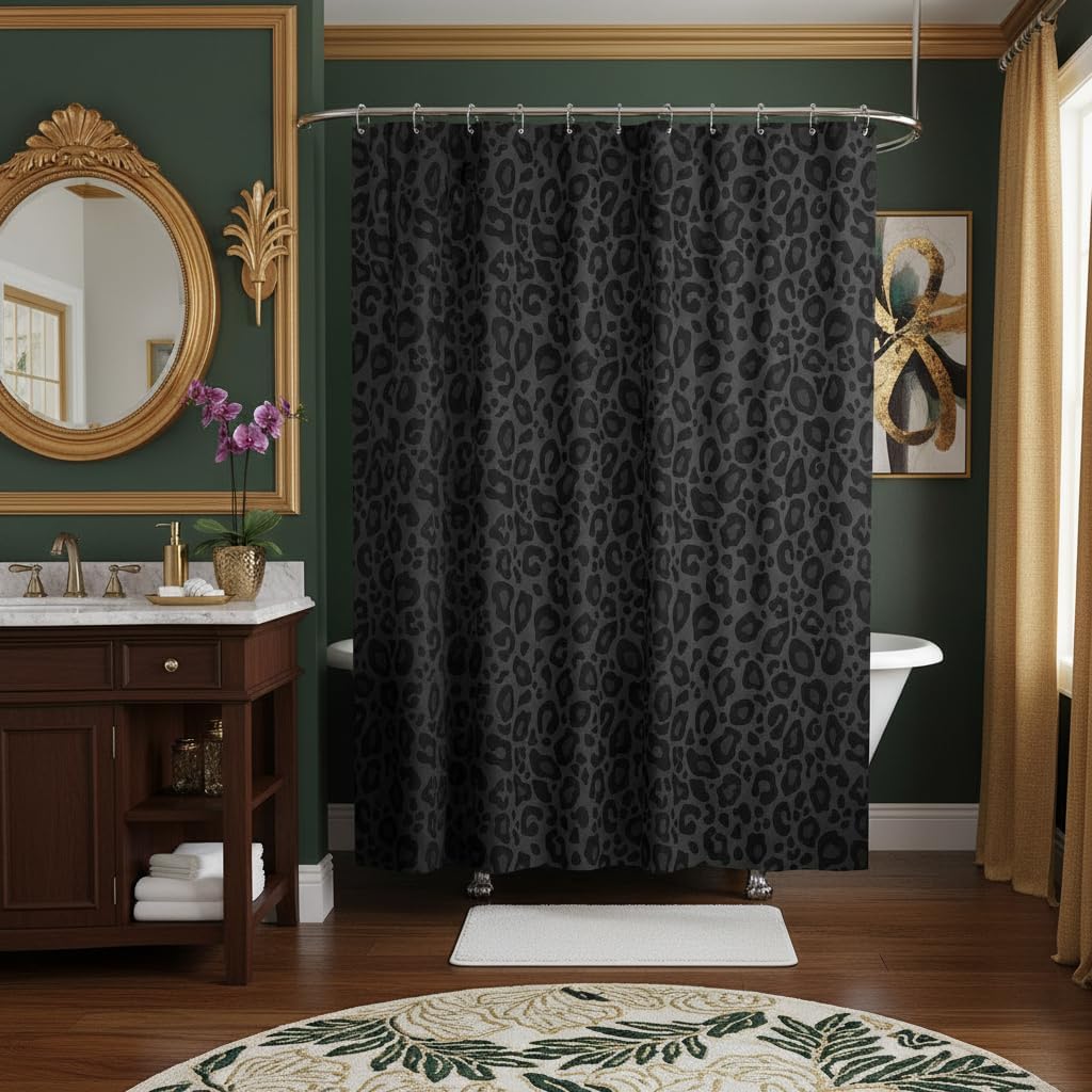 Castle Fairy Gray Wild Animal Skin Waterproof Bath Curtains with 12 Hooks Suits for Bathtub,African Cheetah Wildlife Shower Curtains,Leopard Print Bathroom Curtains,78 Inch Long