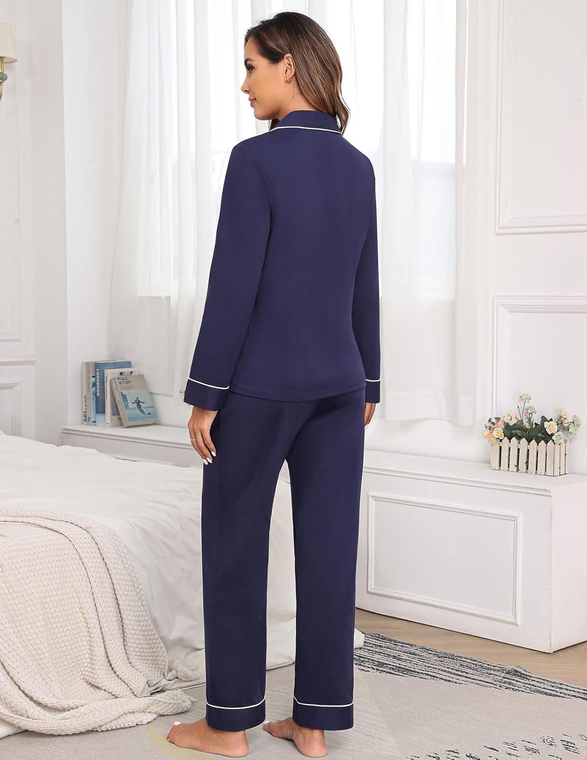 Veseacky Womens Pajamas Sets Button Down Long Sleeve Sleepwear Soft 2 Piece Pjs Lounge Set with Pockets S-XXL - Image 5