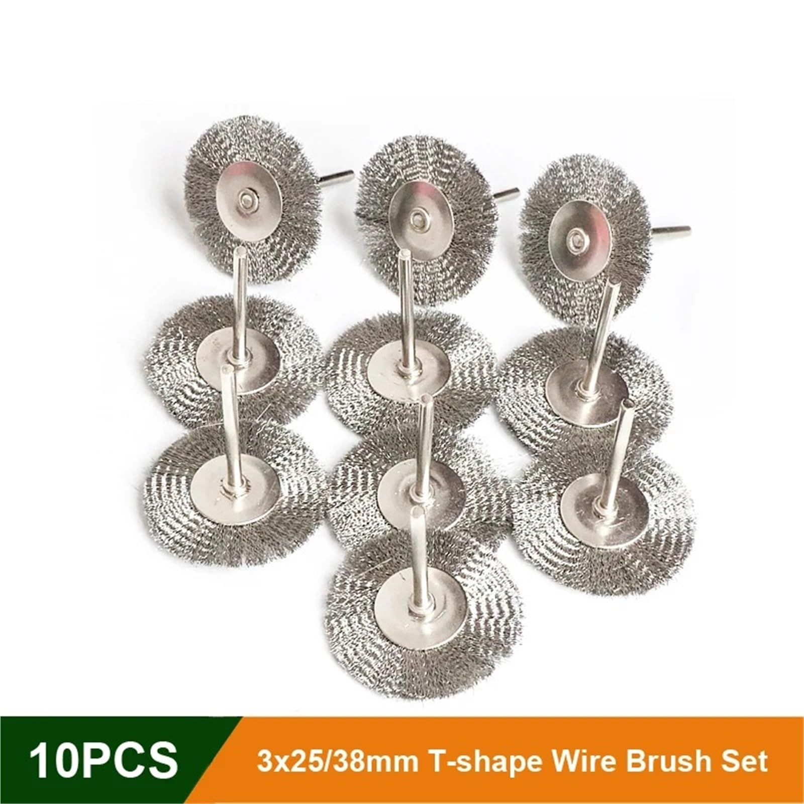Nasadki szczotkowe do wiertarek, Szczotki metalowe Koło garnkowe 10 szt. 3x25/38mm Wielokolorowy obrotowy kształt litery T(Brass,3x38mm)