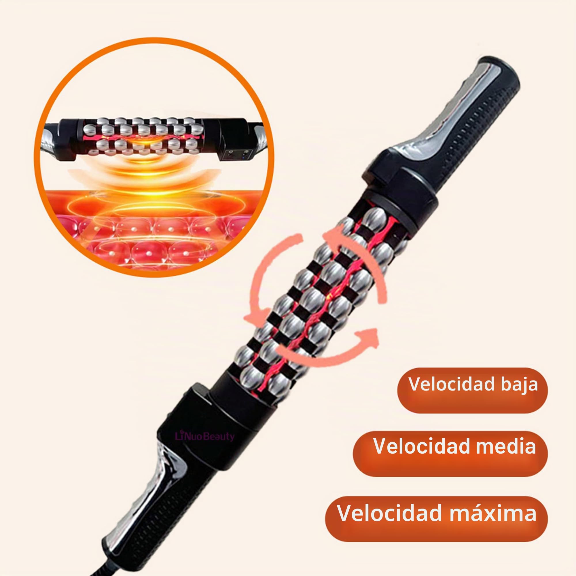 Masajerador De Rodillos De Metal Eléctrico con Luz Roja - Temperatura De 3 Velocidades Y Ajustes De Rotación - Masajeador De Tejido Muscular De Mano para Alivio del Dolor De Hombro