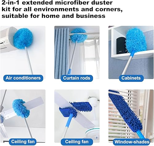 Miniatura 5 de Limpiador de ventilador de techo con mango largo de extensión, 2 en 1, reutilizable, ventilador de microfibra, limpiador de cuchilla, extraíble y