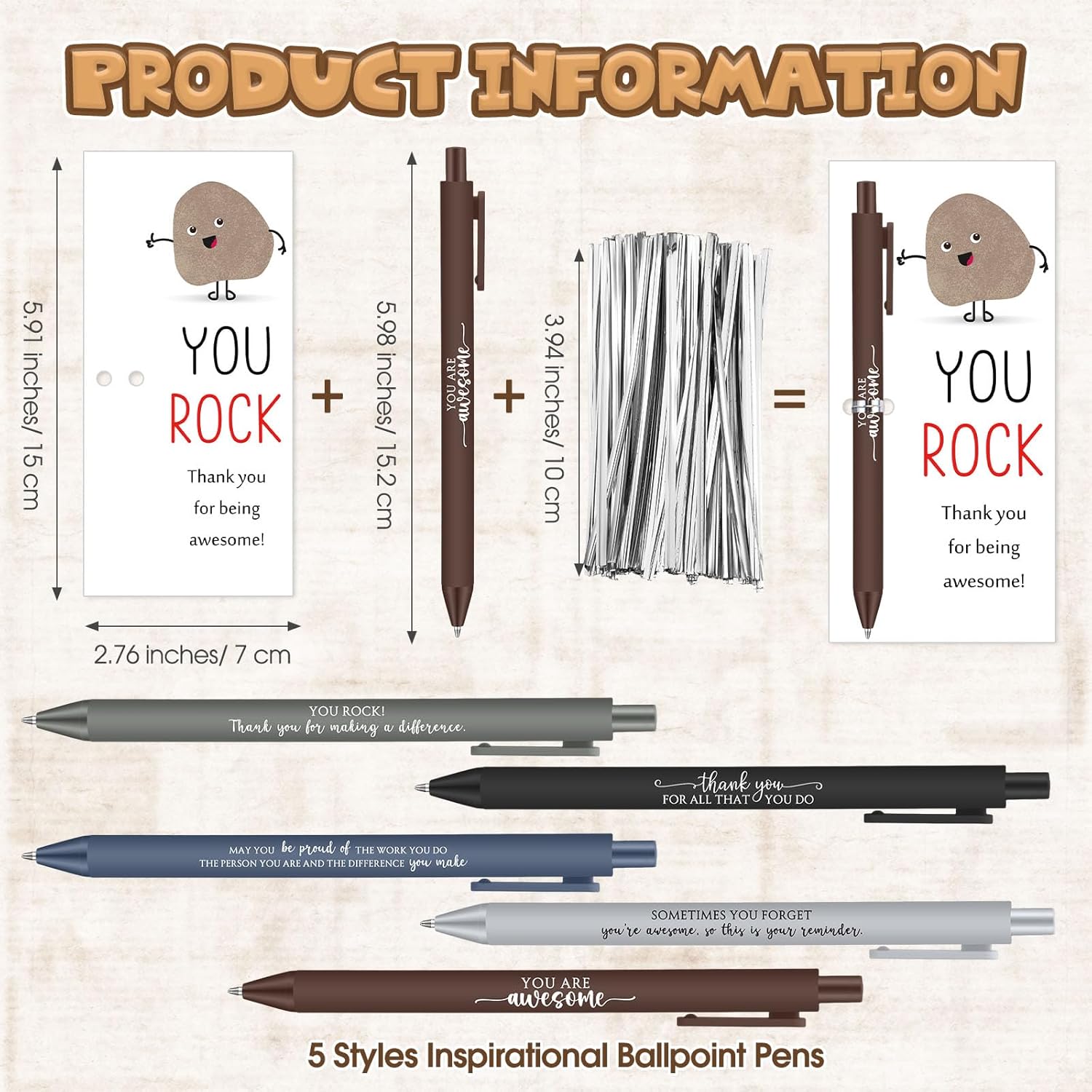 Sayglossy 100 Sets You Rock Pens Gifts Bulk Employee Appreciation Gifts Ballpoint Pens and Inspirational Card for Volunteer Week Lab Week Graduation Coworker Staff Office Team Teacher