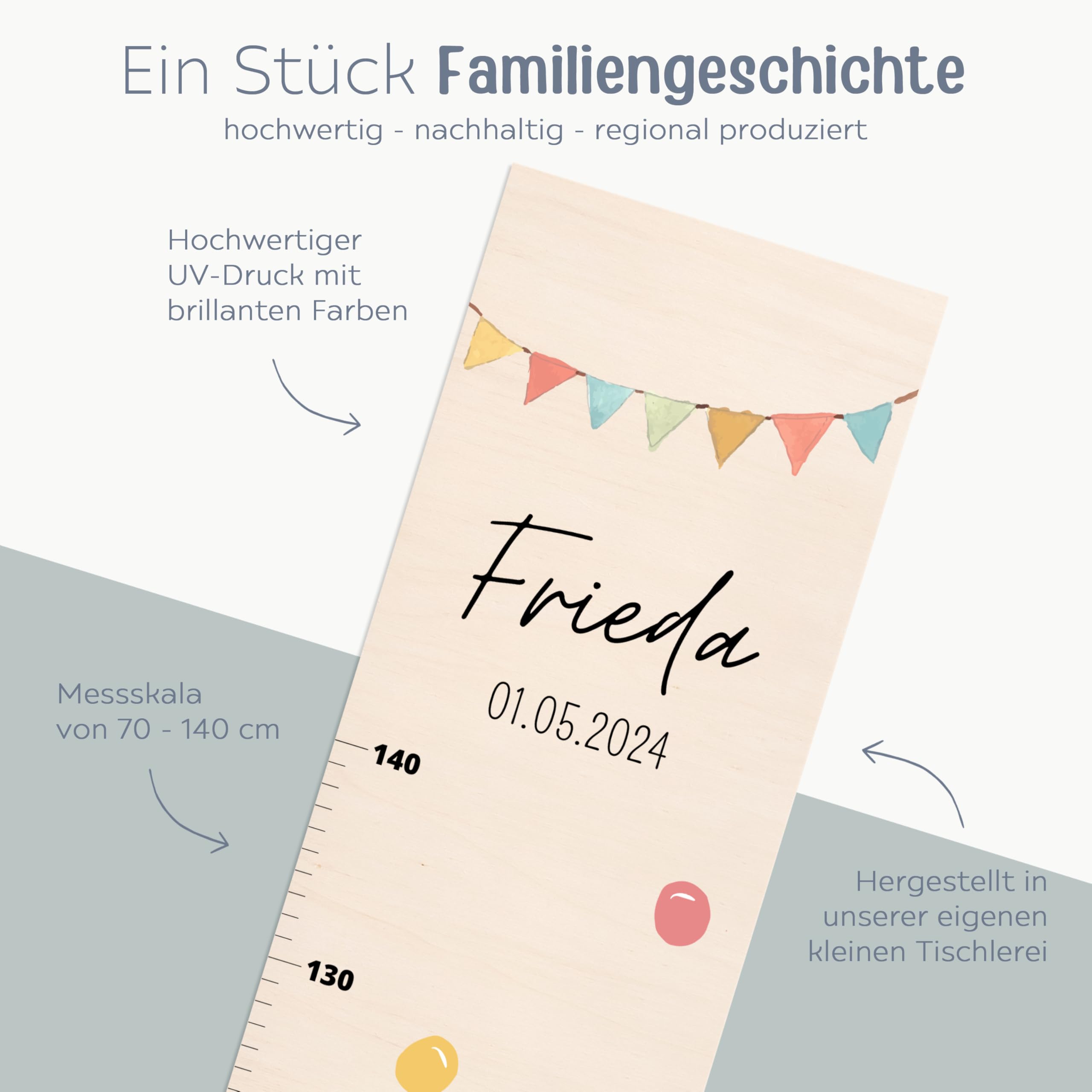 wunderwunsch® - Personalisierte Messlatte Kind Holz zum Kleben oder Aufhängen - Skala 70-140cm - Süße Dekoration für Baby- & Kleinkinderzimmer (Otter)