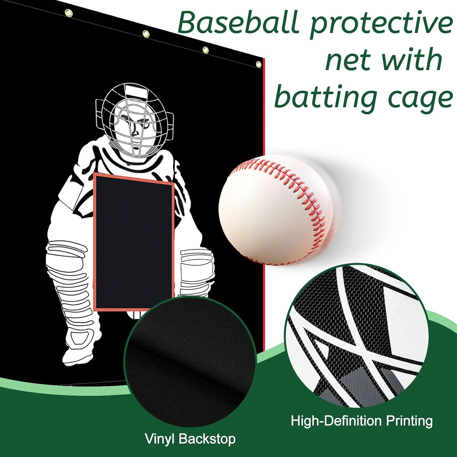 Baseball/Softball Backstop with Strike Zone Black Vinyl Batting Cage Backdrop and Net Saver Durable Facility Backstops for Pitching Outdoors