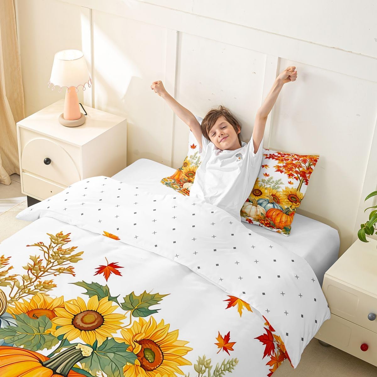 Manfei Red Maple Leaf Kids Duvet Cover Set Toddler Size image 4