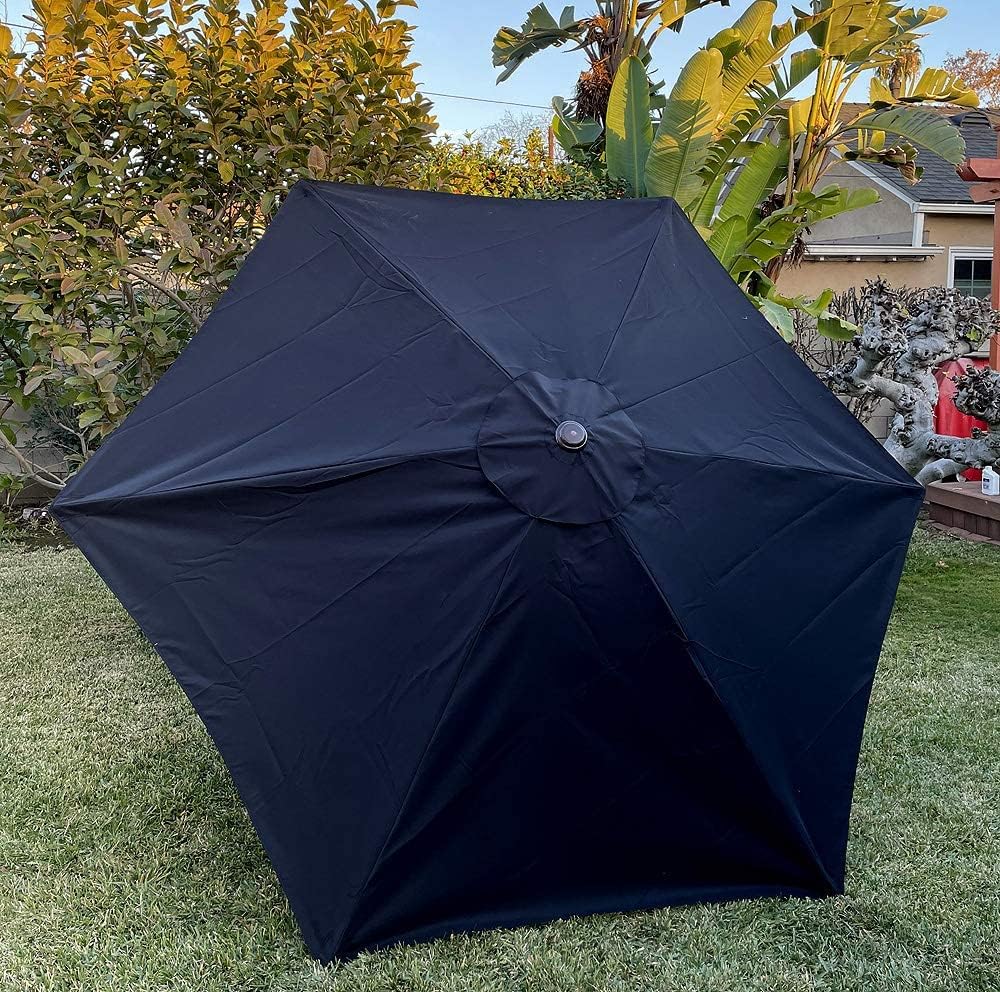 BELLRINO DECOR 10ft 6 ribs Replacement BLACK STRONG AND THICK Umbrella Canopy (Canopy Only) BLACK-106