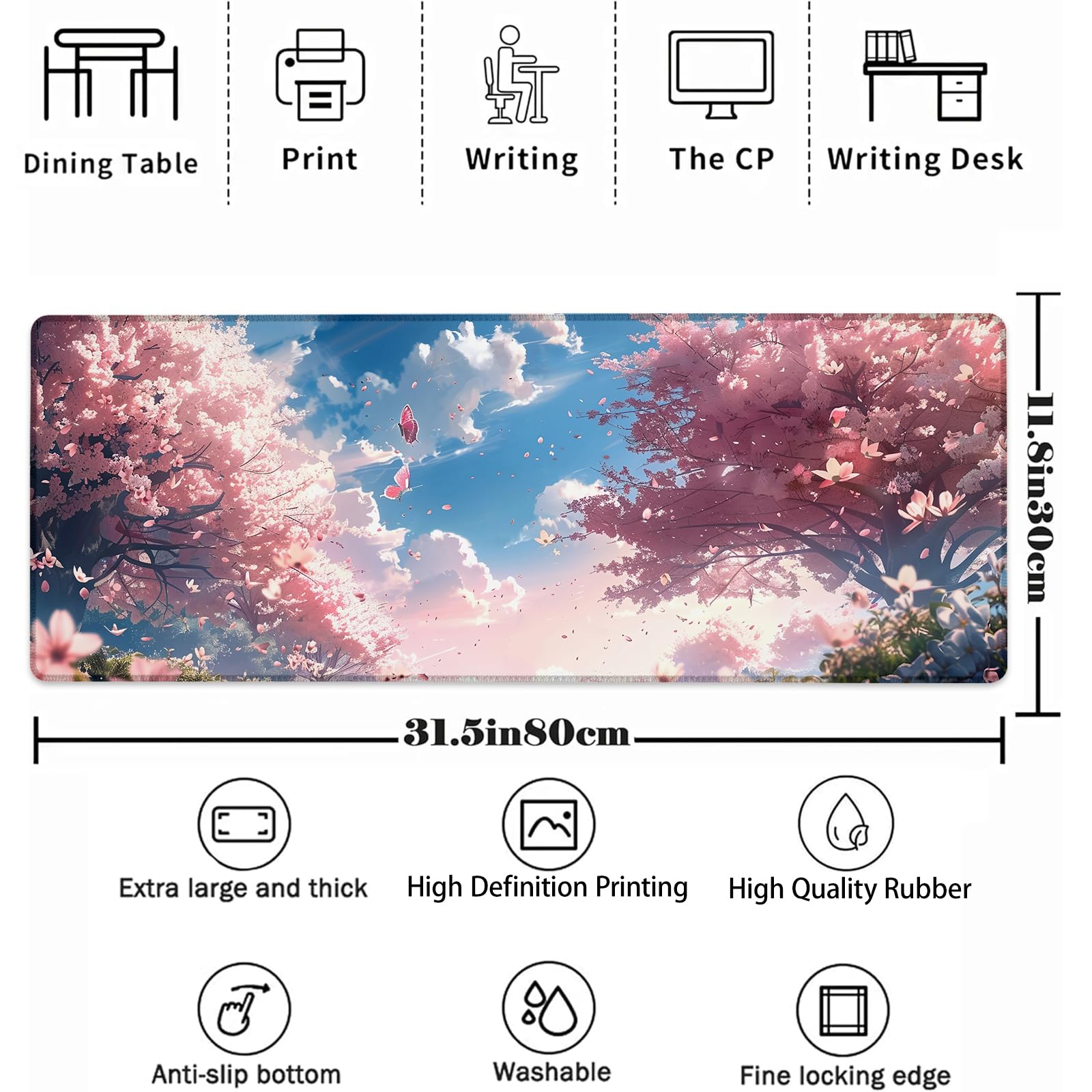 Podkładka pod mysz, motyw kwiatu wiśni Sakura gamingowa podkładka na biurko, japońska podkładka pod laptopa z antypoślizgową gumową podstawą, duże rozszerzone podkładki pod mysz, prezenty do biura